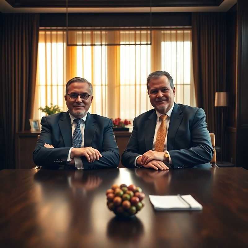 Two senior financial advisers seated at a dark timber conference table