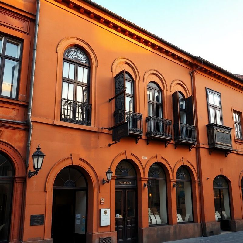 Historic Sibiu old-town building facade with tall arched windows