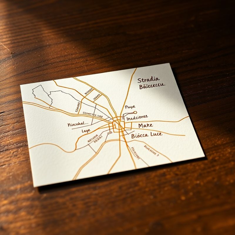 Hand-drawn map of Strada Nicolae Bălcescu and Piața Mare in Sibiu with gold-ink annotations